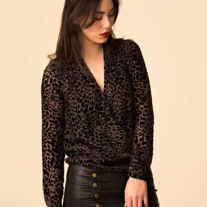 L'Agence Lydia Drape Front Velvet Blouse NWT